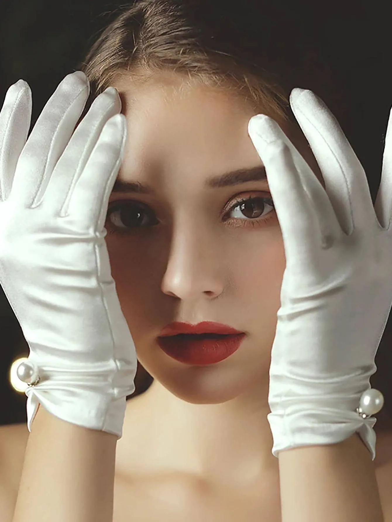 1pair Women Faux Pearl Decor Elegant Bridal Gloves, For Wedding
