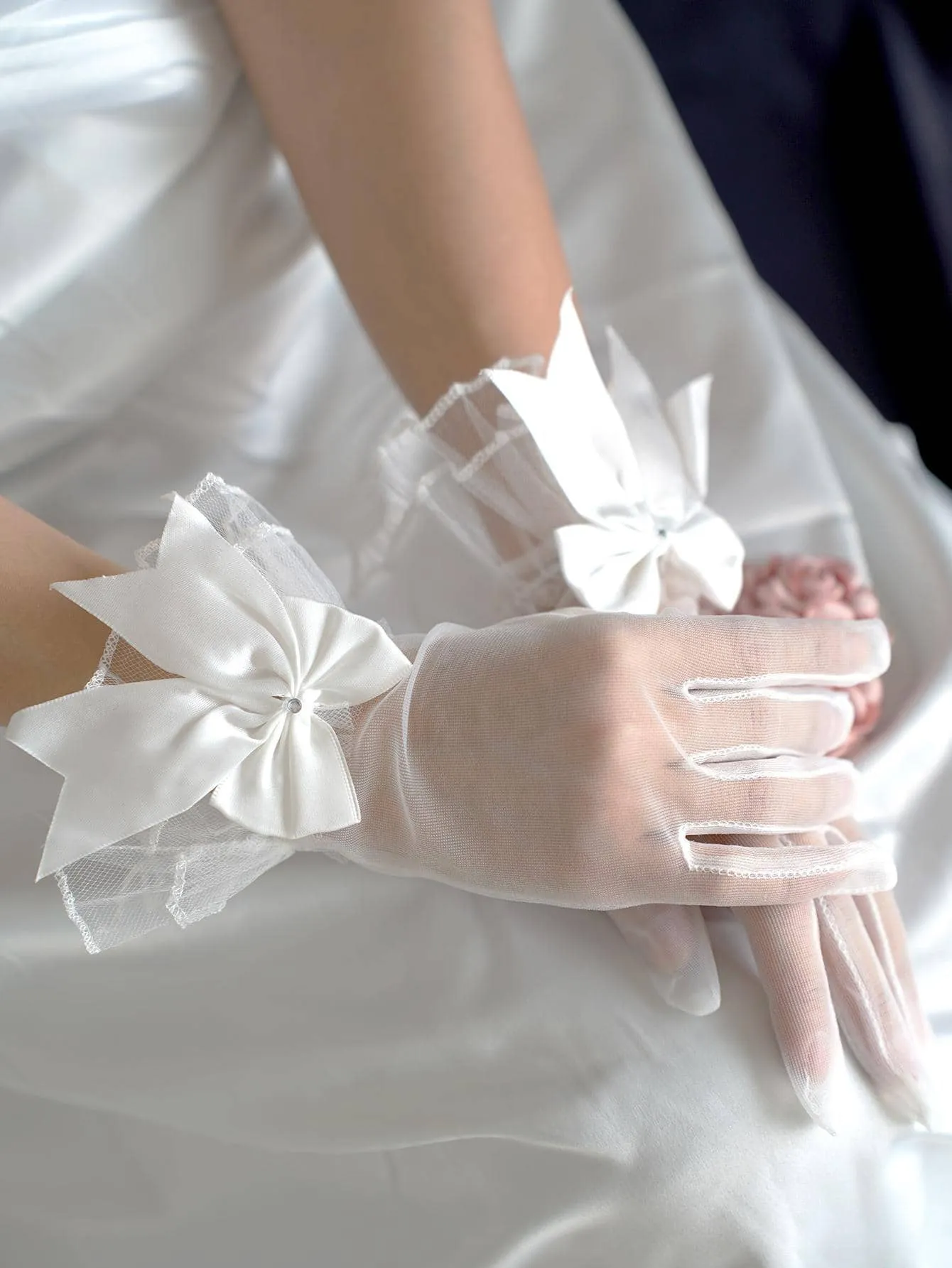 1pc Elegant Bow Decor Bridal Gloves For Wedding