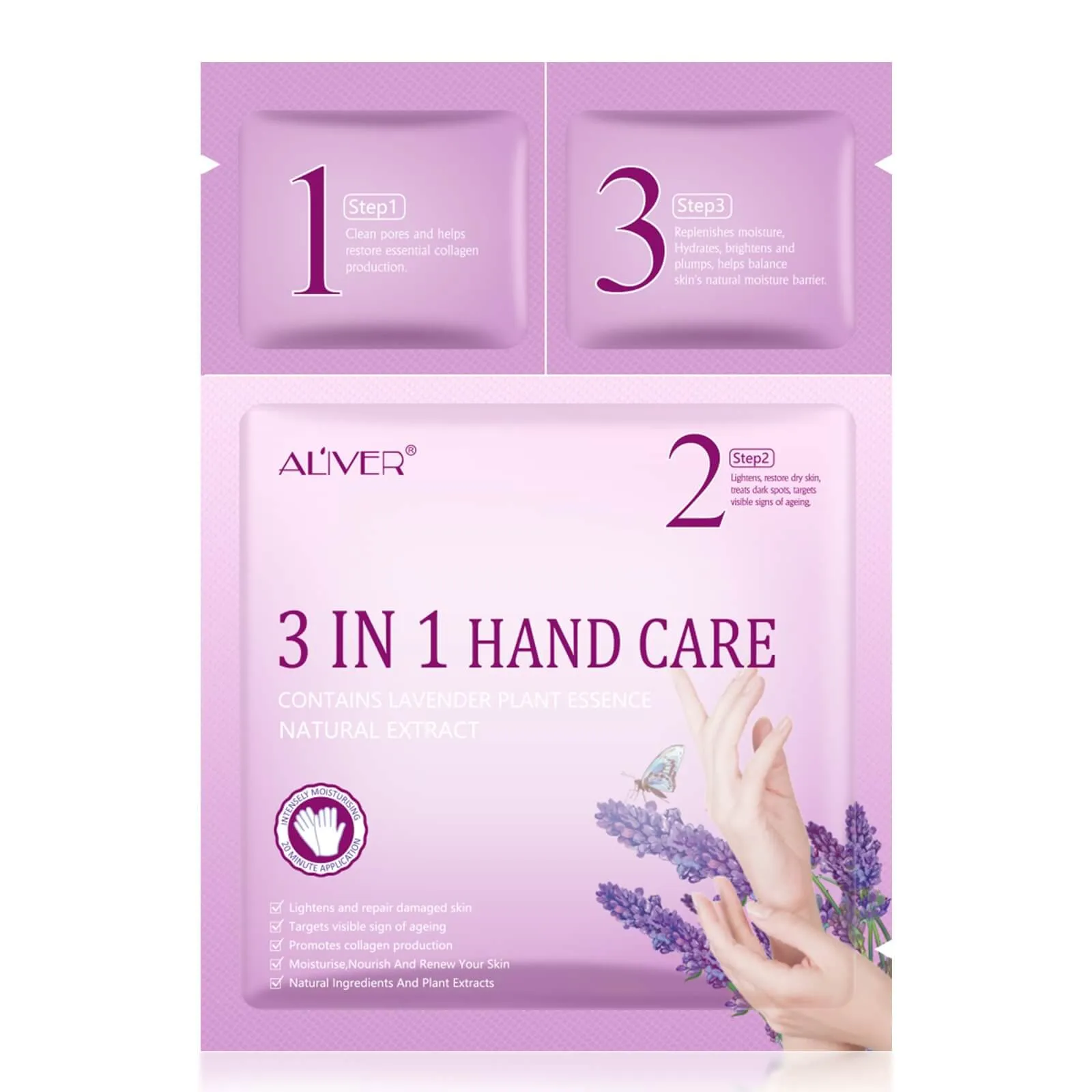 Aliver 3-in-1  Lavendar Moisturising Hand Mask 3 Pcs/ Set