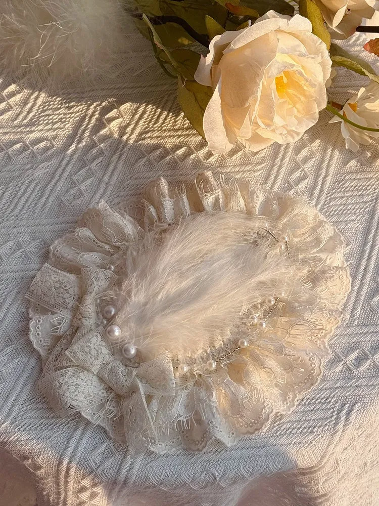 Beige Bead and Feather Details Elegant Lolita Mini Hat
