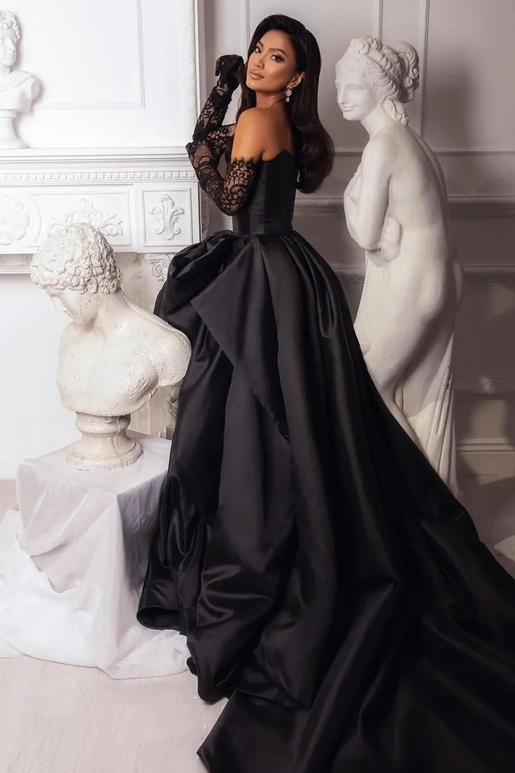 Black fashion sexy taffeta slit long elegant ball gown evening dress gh727