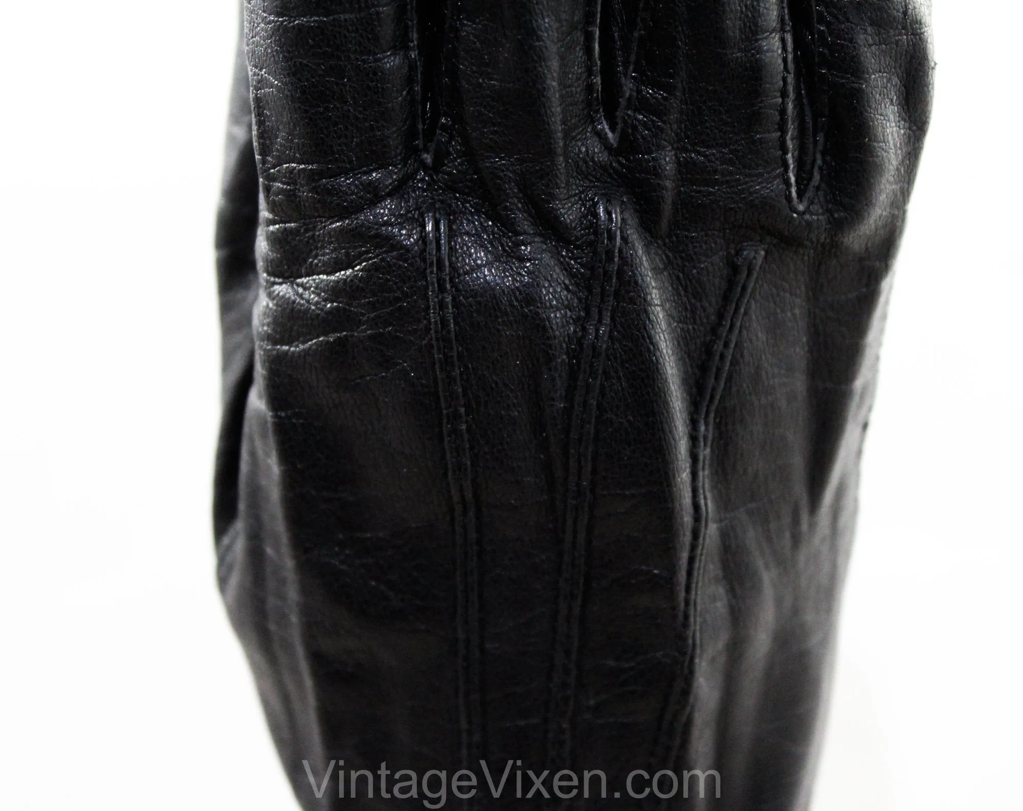 Black Leather Gloves - Size 7 Antique Style Wrist Length Gloves - Pair 1950s Gloves - 50's Classic Ladies Accessories - Stitched Points