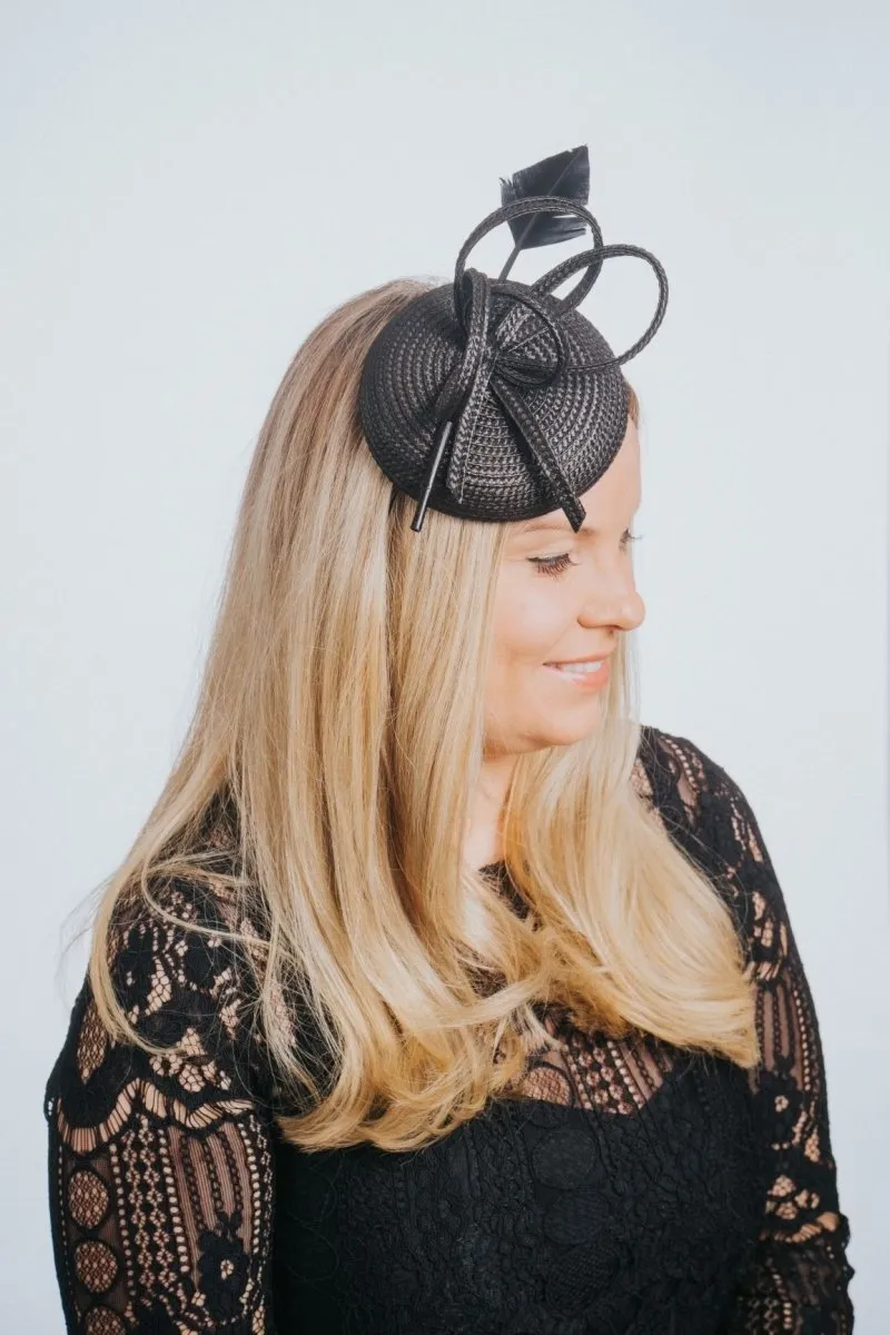 Black Pillbox Fascinator With Feather