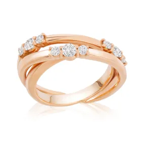 Delicate 18KT RG Diamond Cross over Ring