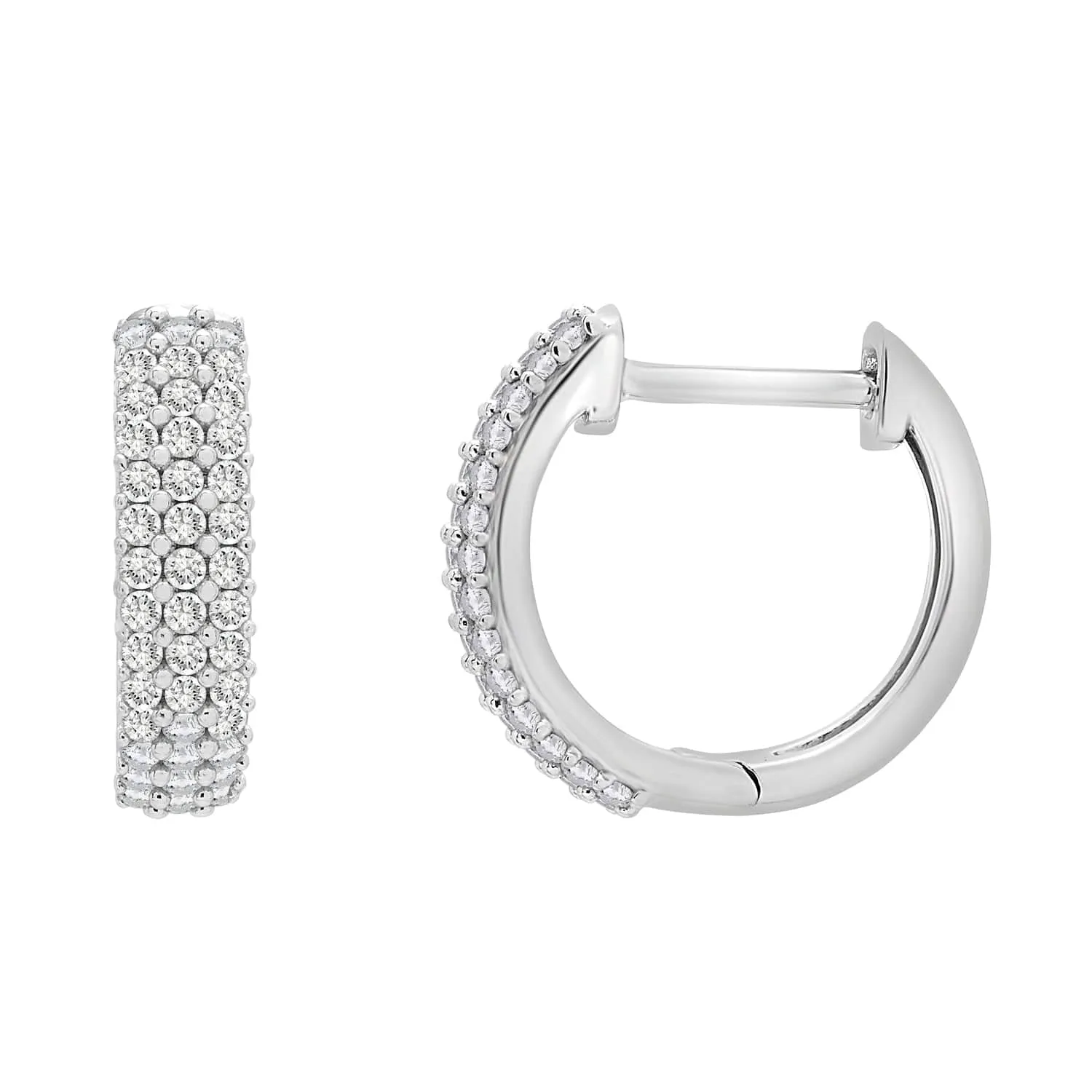 Delicate Collection 14KT Gold 3 Rows Small Diamond Huggies