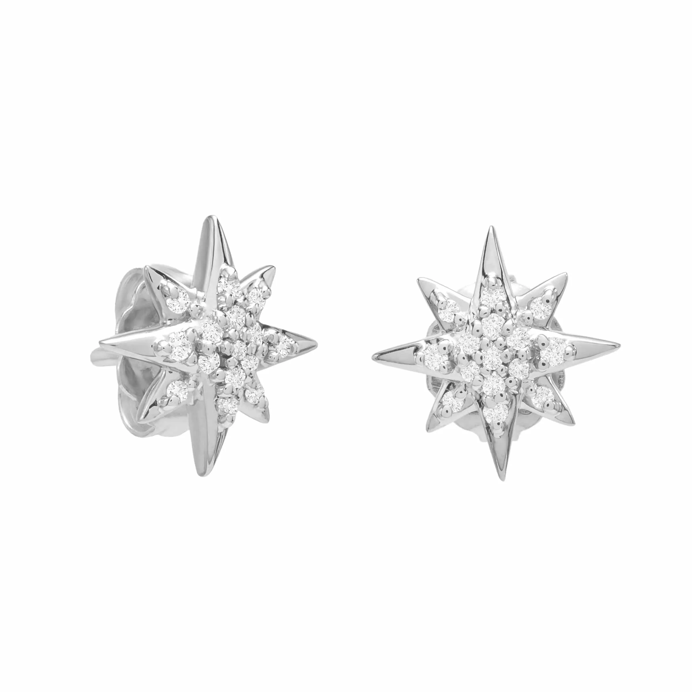 Delicate Collection 14KT White Gold Diamond Star Stud Earrings