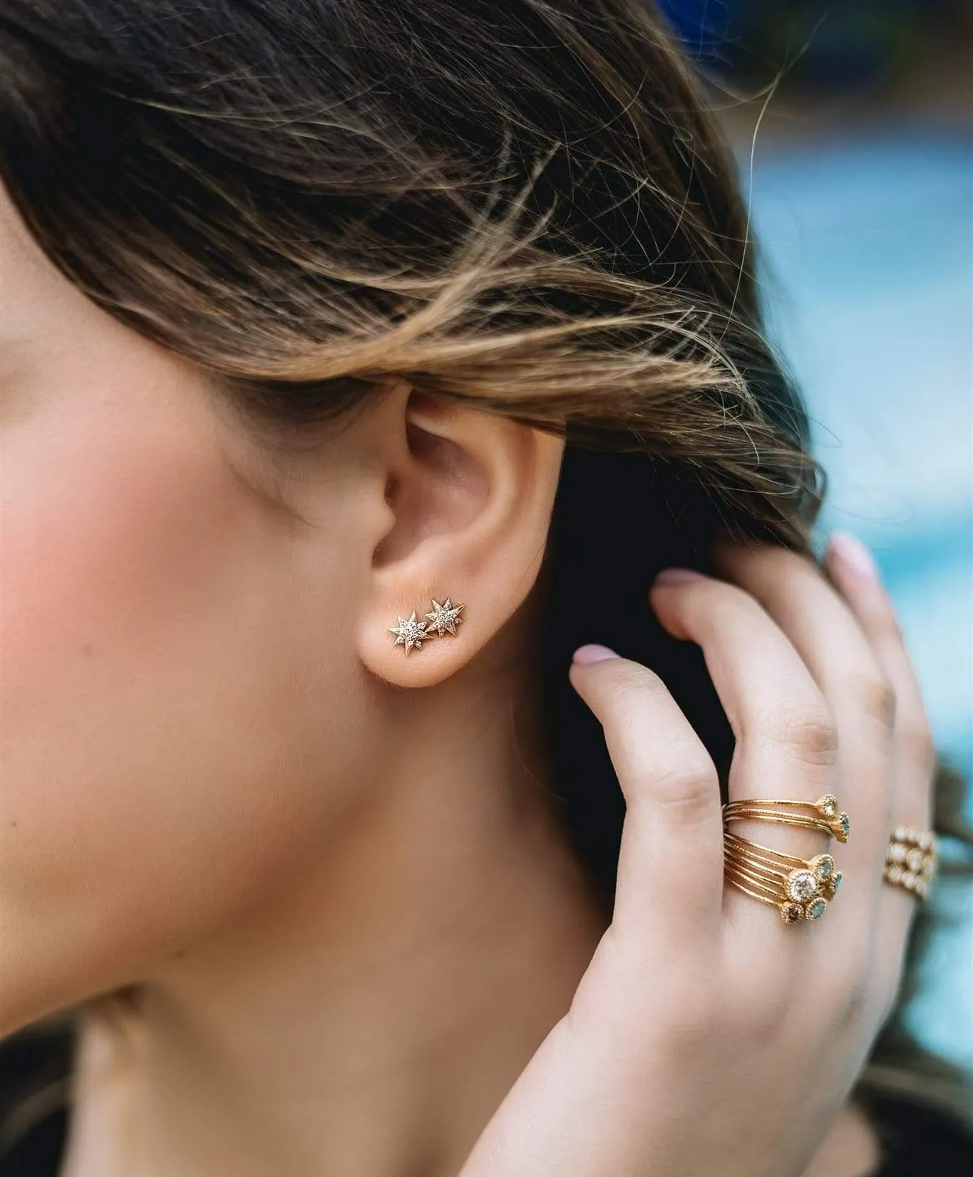 Delicate Collection 14KT White Gold Diamond Star Stud Earrings