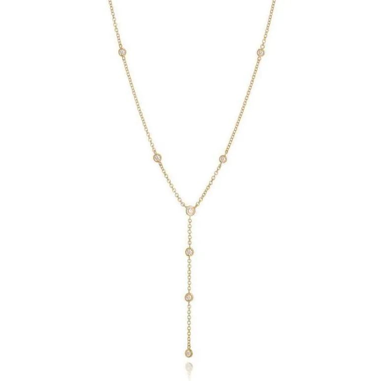 Delicate Collection 14KT Yellow Gold 0.50CT Diamonds Station Tie Necklace