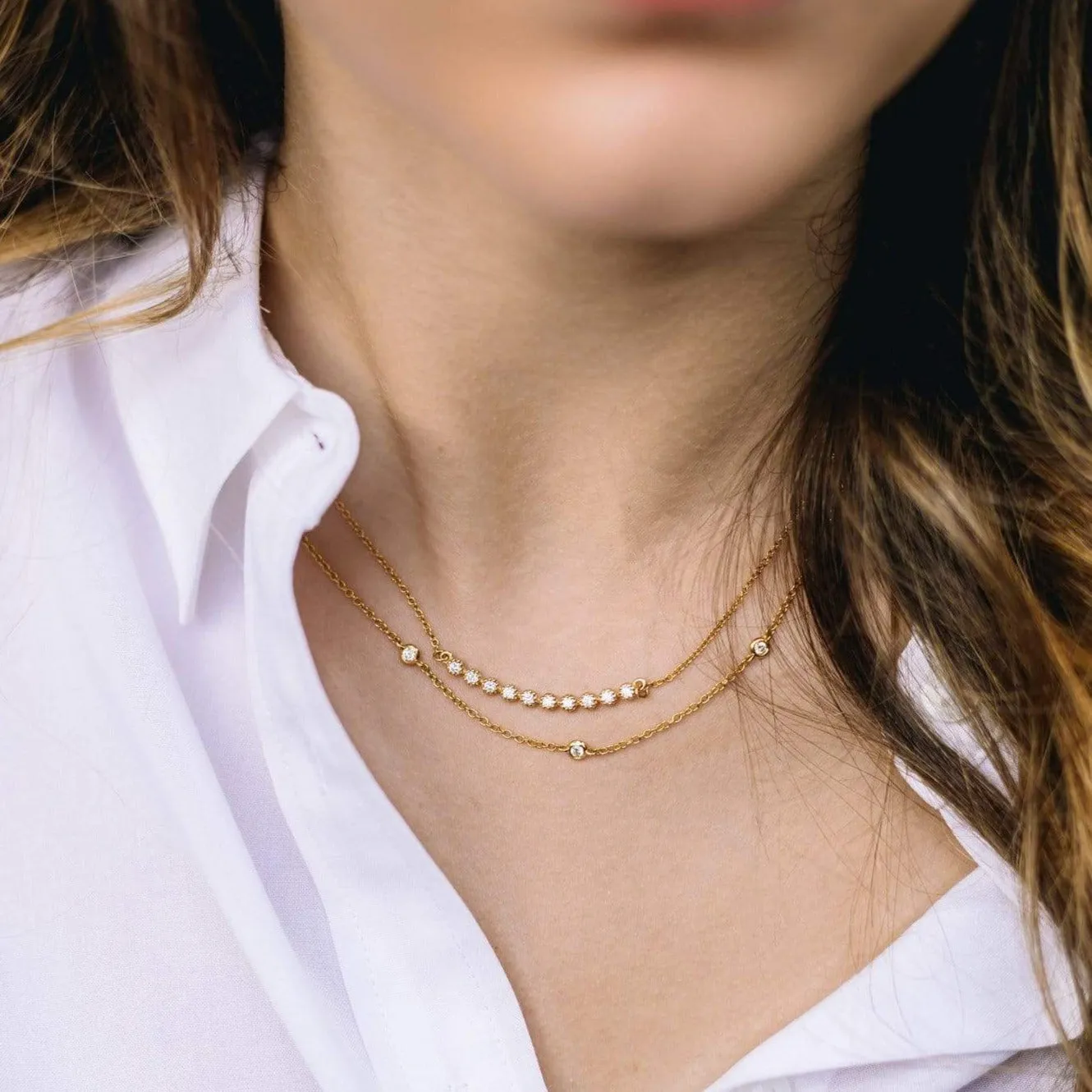 Delicate Collection 14KT YG Diamonds Bar Necklace 0.40CT