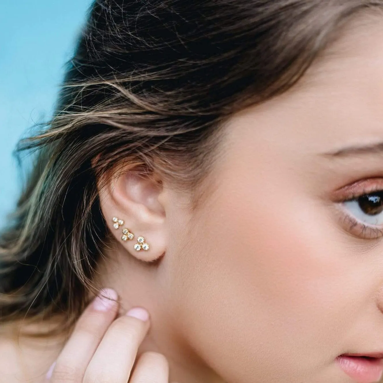 Delicate Collection 14KT YG Large 3 Stones Stud Diamond Earrings 0.30CT