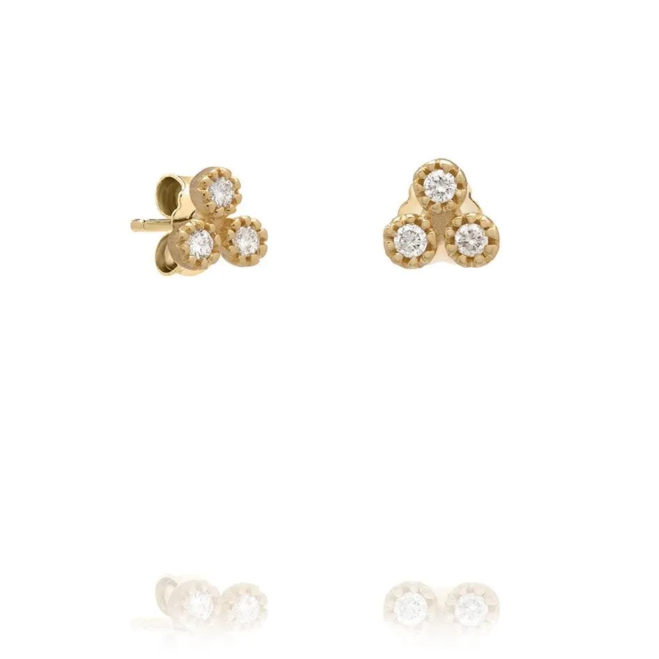 Delicate Collection 14KT YG Large 3 Stones Stud Diamond Earrings 0.30CT