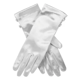 Dents Womens Satin Gloves with 2 Button Trim - White