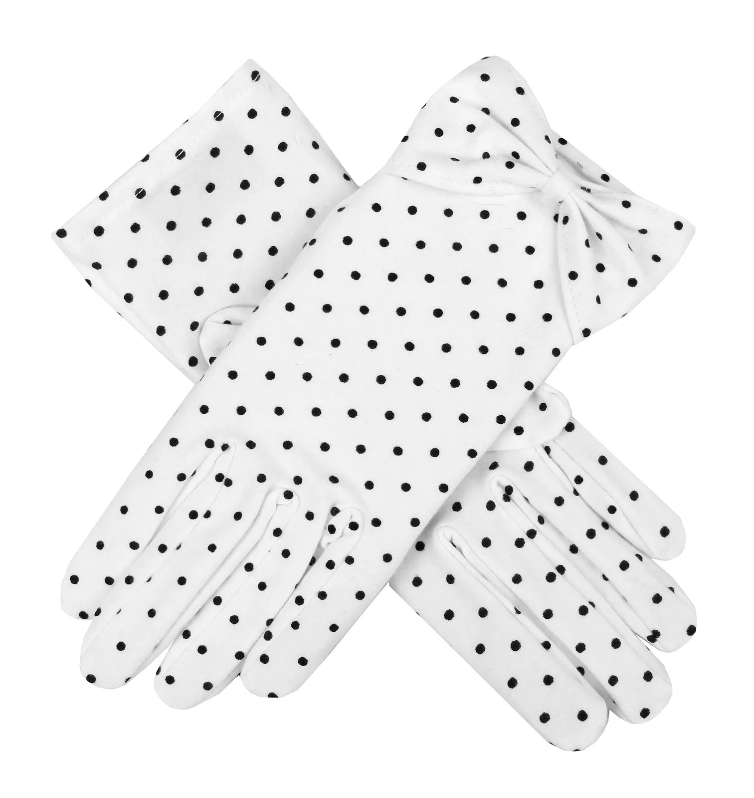 Dents Women's Spotted Cotton Gloves with Cuff Bow in White/Black