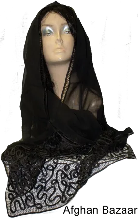 Georgette Silk Scarf with Extended Lace Design