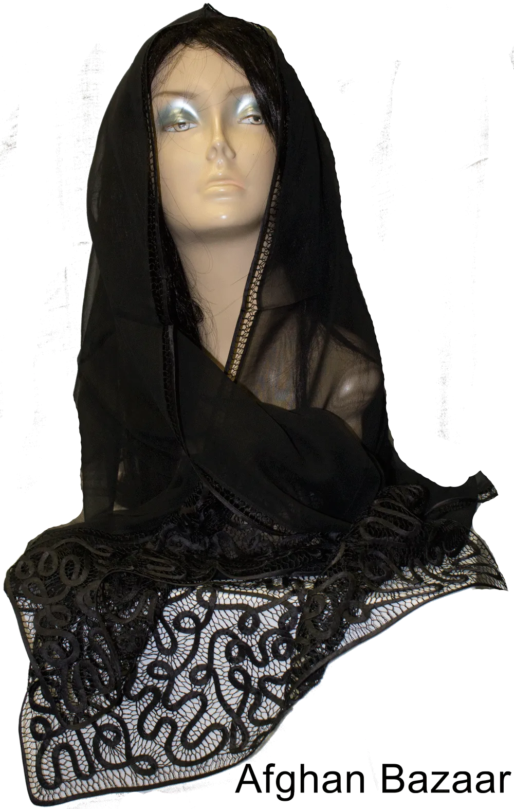 Georgette Silk Scarf with Extended Lace Design