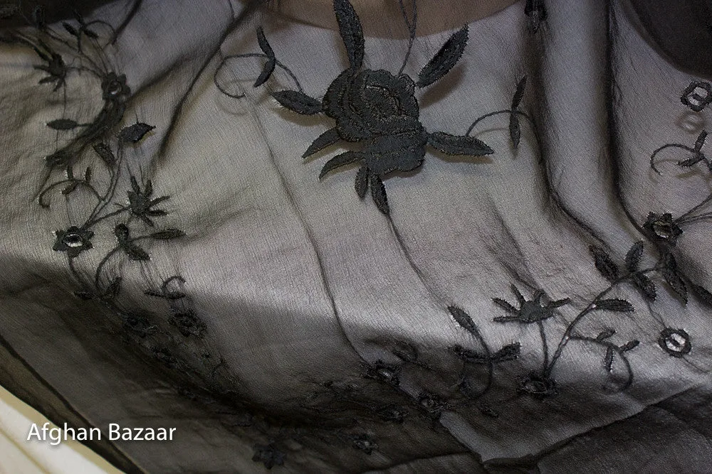 Georgette Silk Scarf with Extended Lace Design