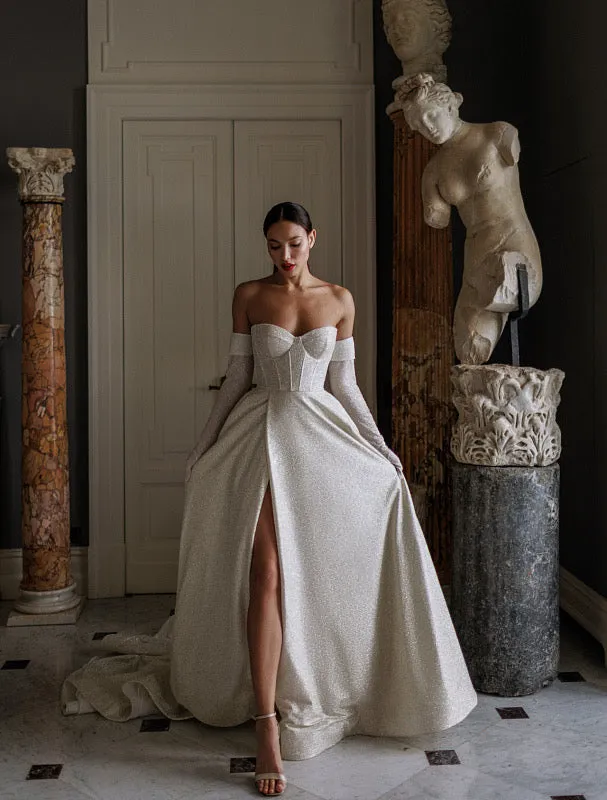 Lucy Beautiful Off-Shoulder With Gloves White Wedding Dress