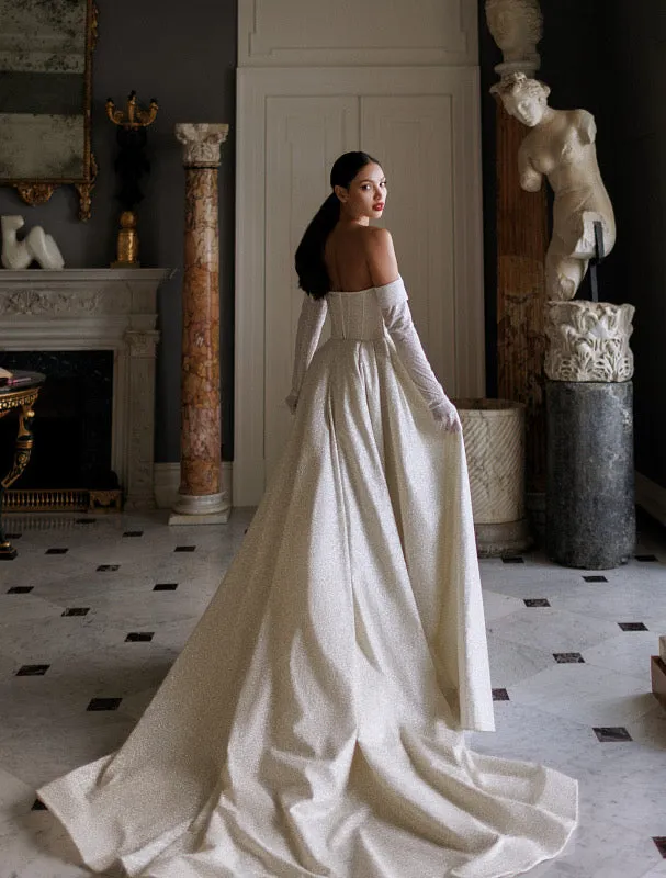 Lucy Beautiful Off-Shoulder With Gloves White Wedding Dress