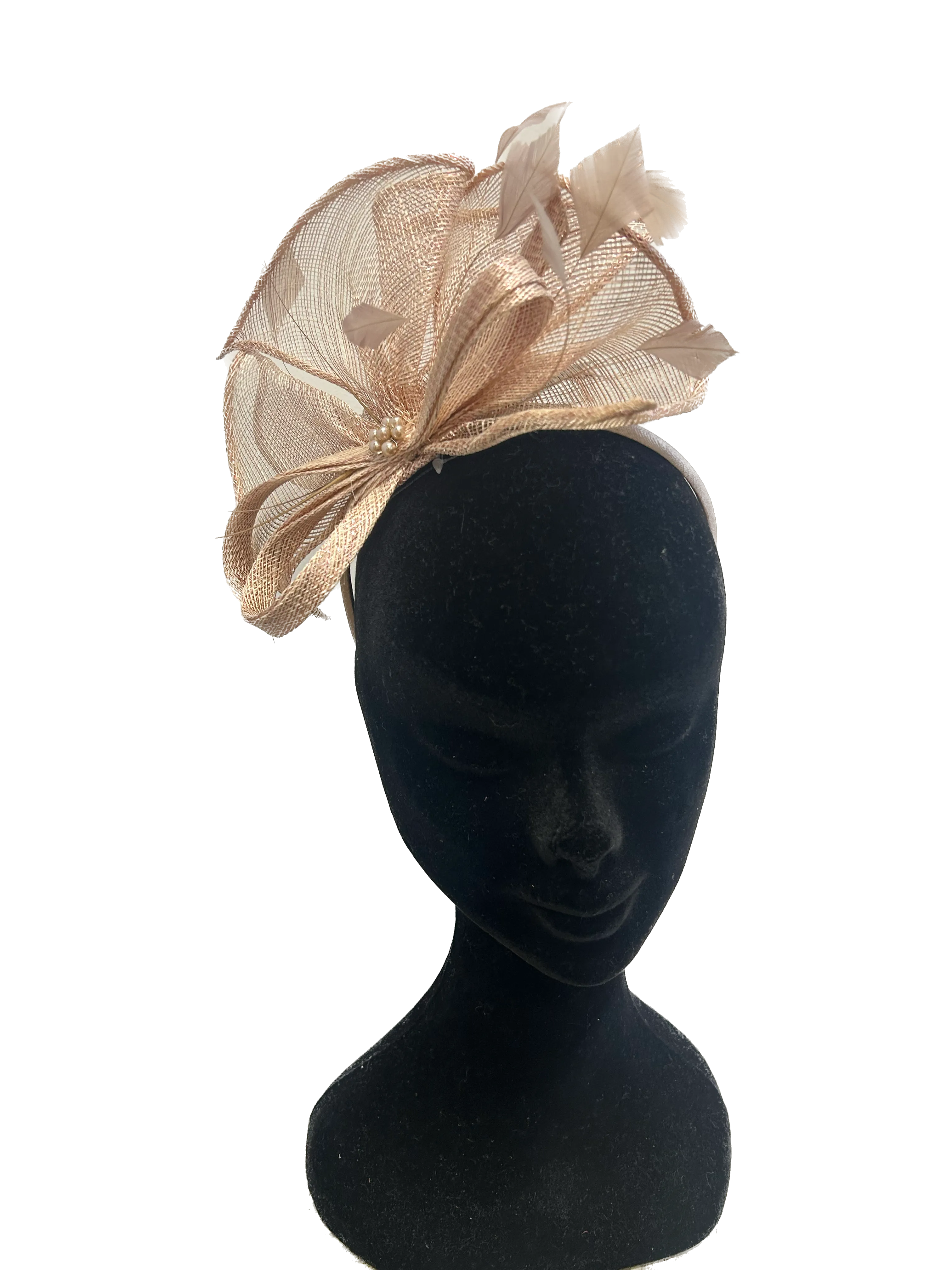 Metallic Rose Gold Feather Hairband Fascinator