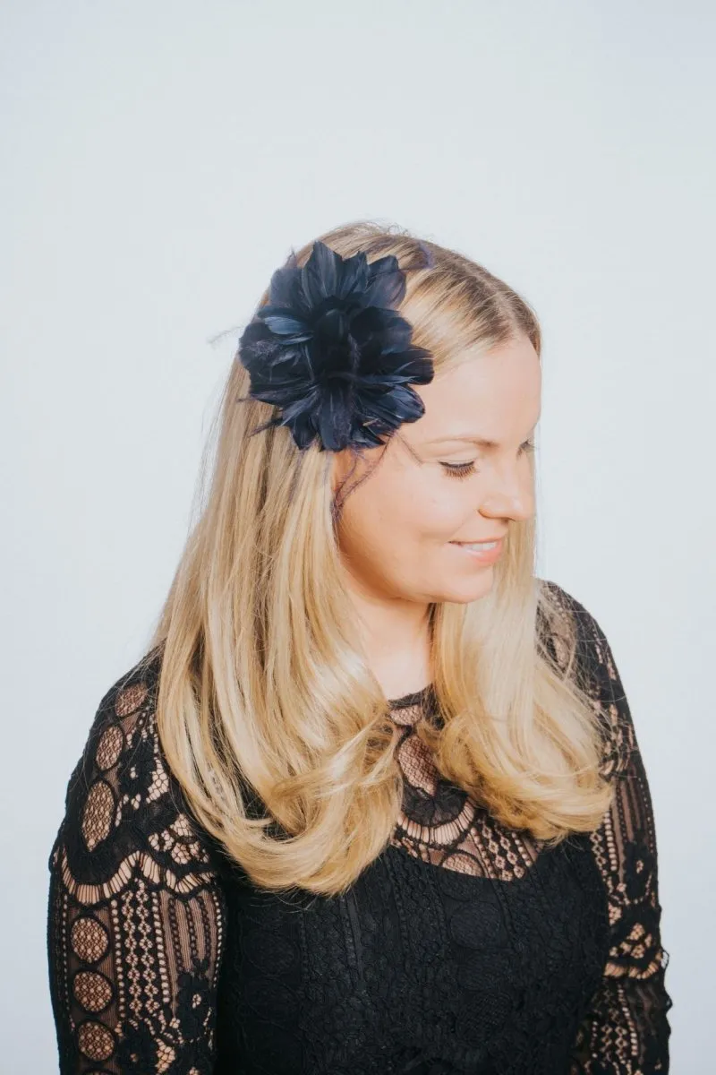 Midnight Navy Feather Hair Slide