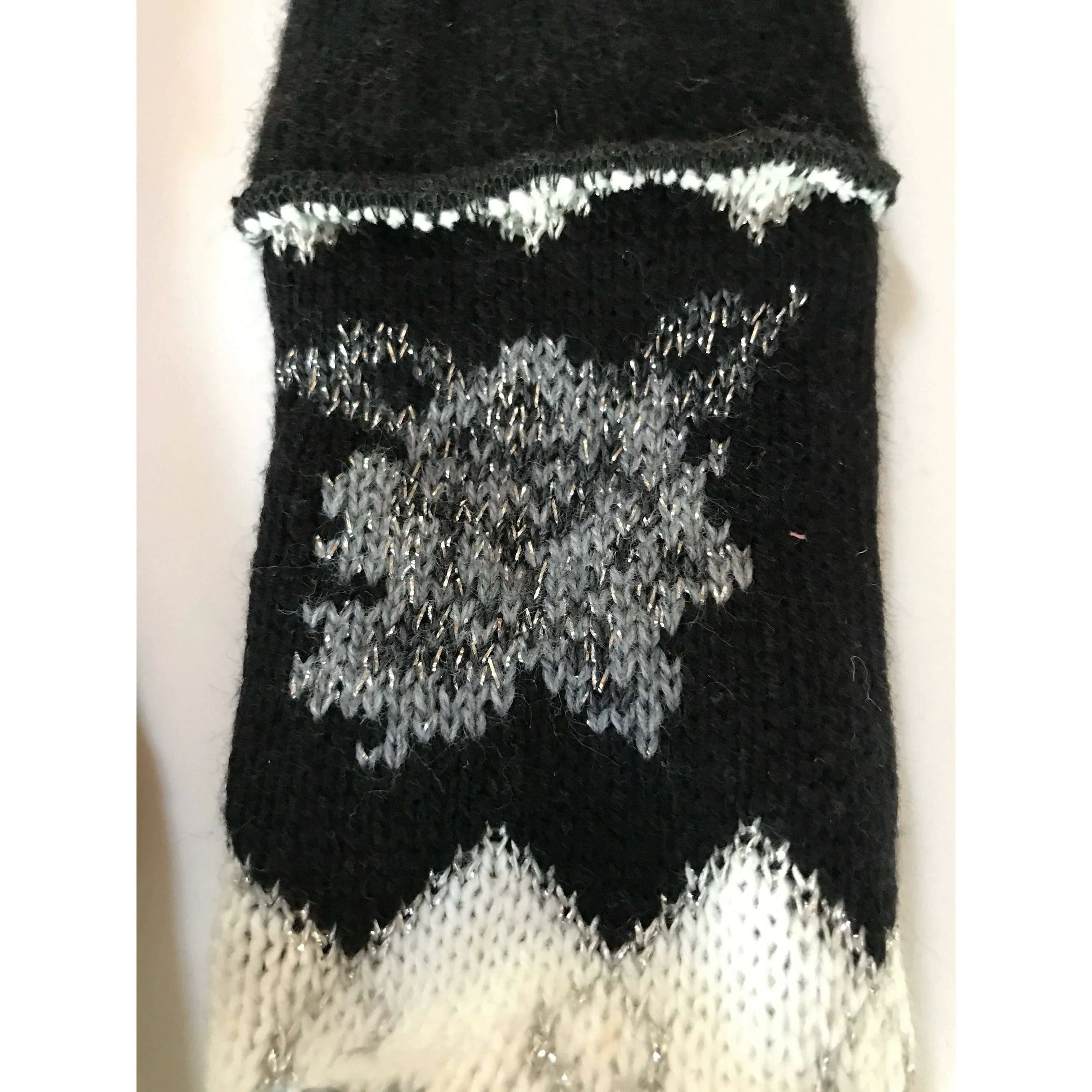 New and Upcycled Recycled Lined sweater mitten gloves in black n silver accents with thumb guards