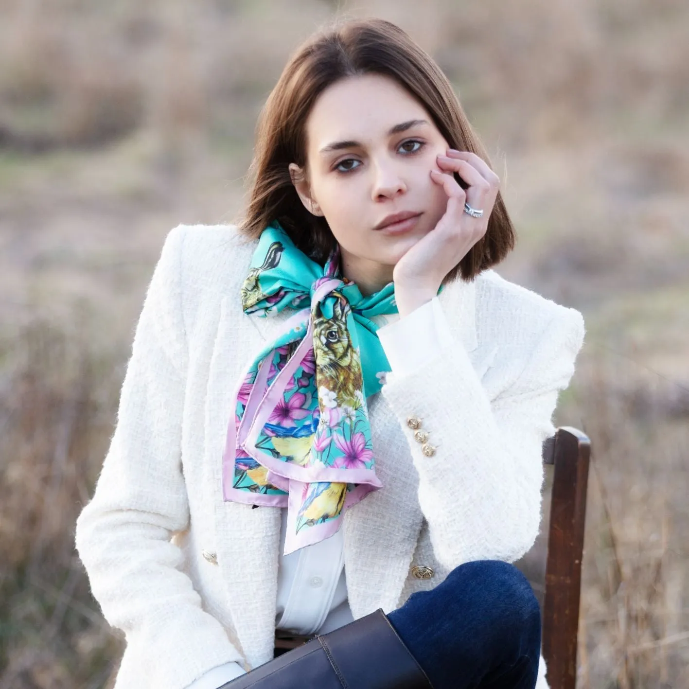 Oopsie Daisy Azure Classic Silk Scarf