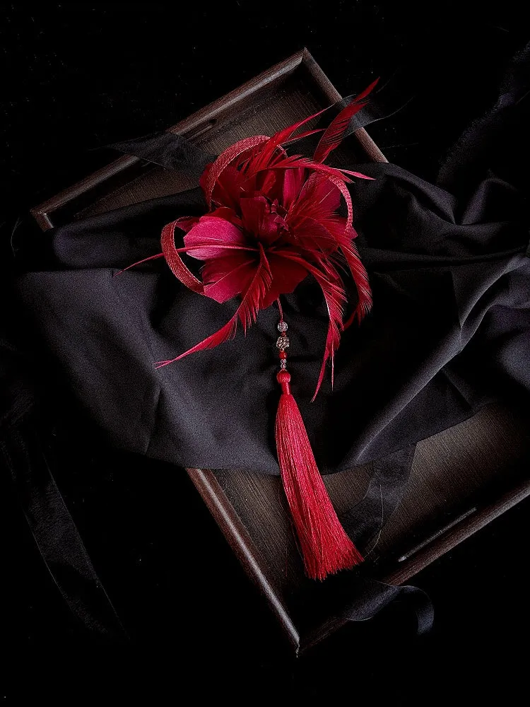 Red / Dark Blue Feather Floral Hairclip