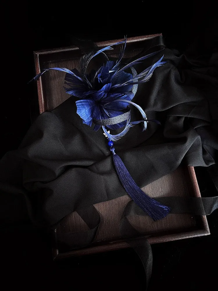 Red / Dark Blue Feather Floral Hairclip