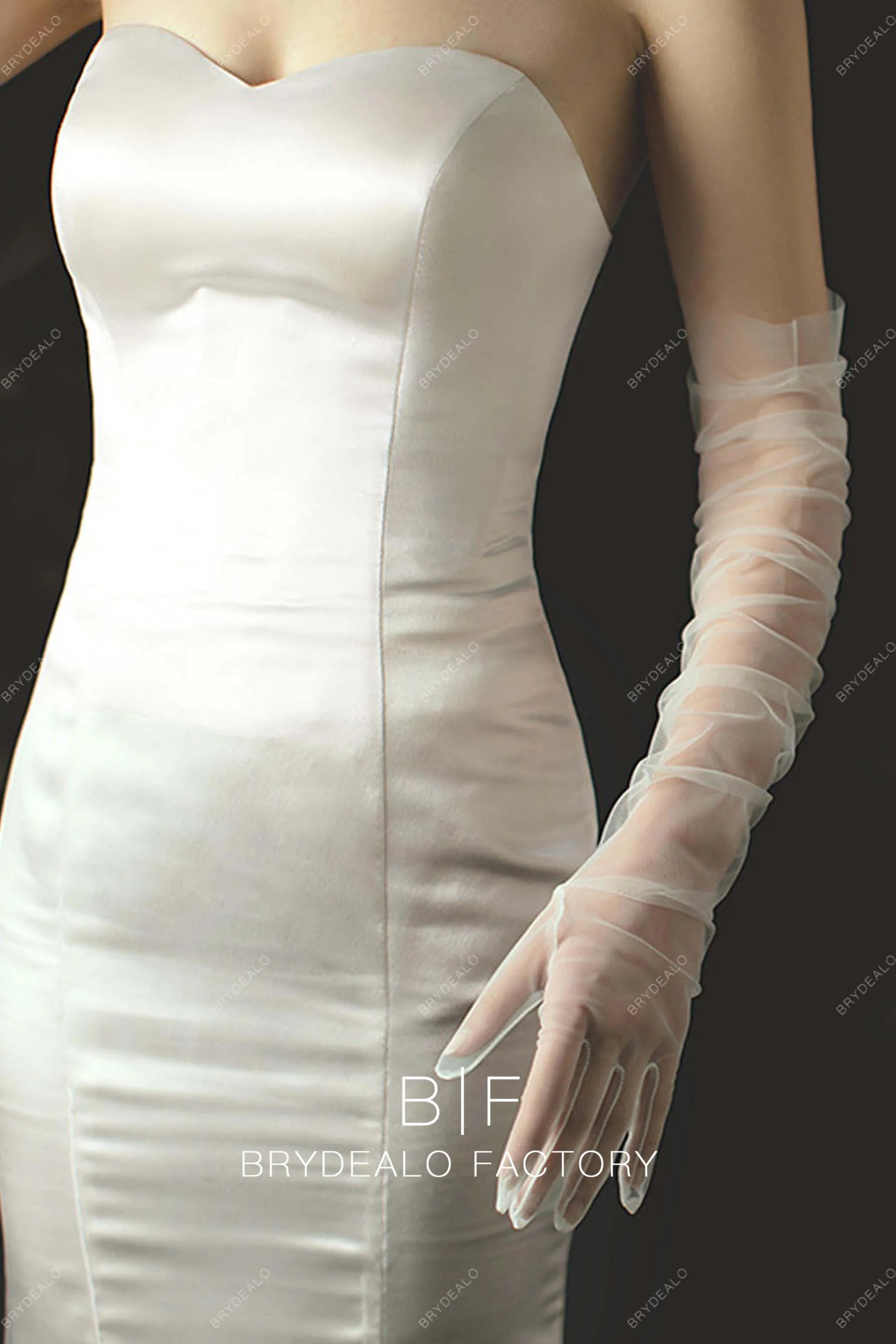 Simple Plain White Black Tulle Bridal Gloves