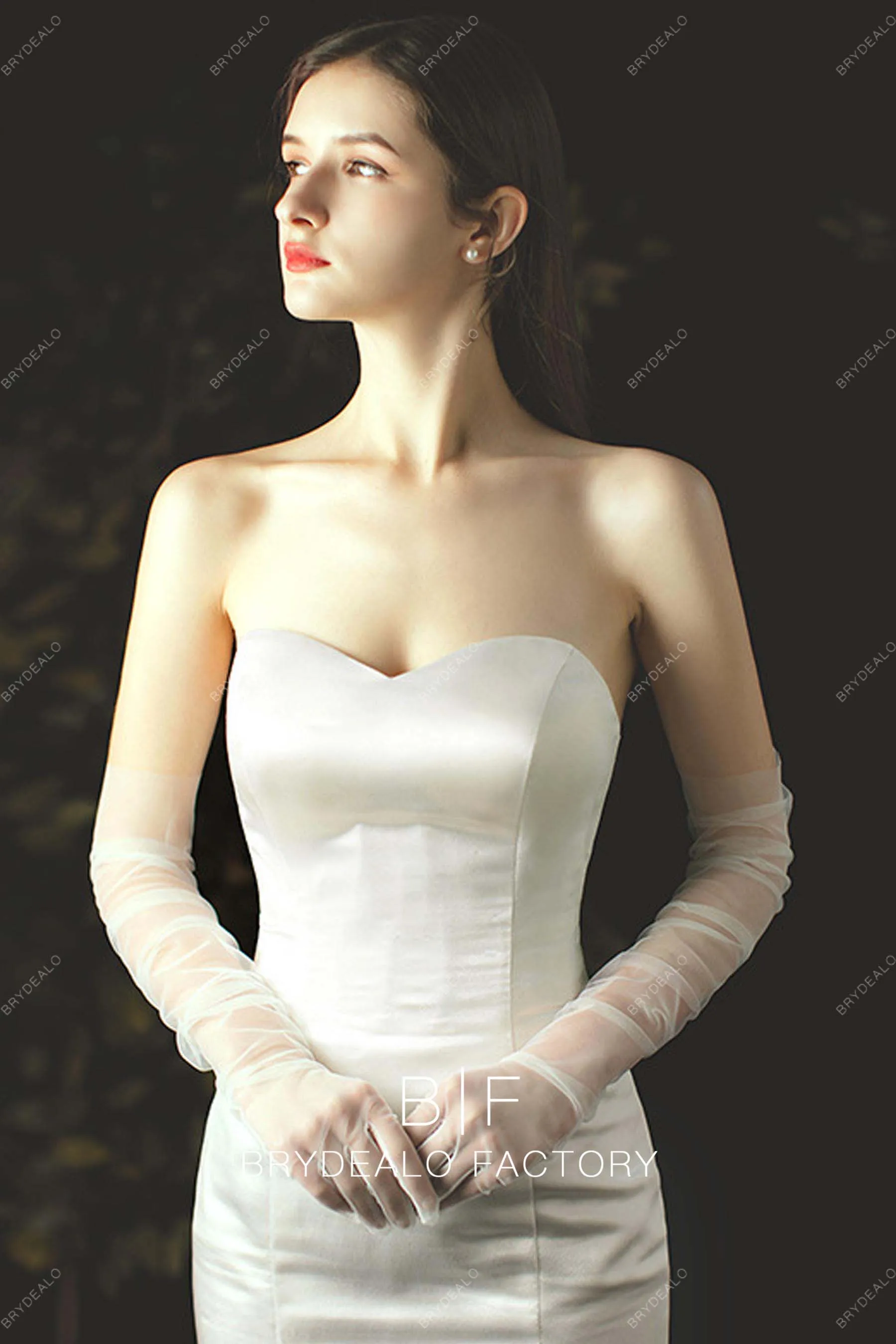 Simple Plain White Black Tulle Bridal Gloves