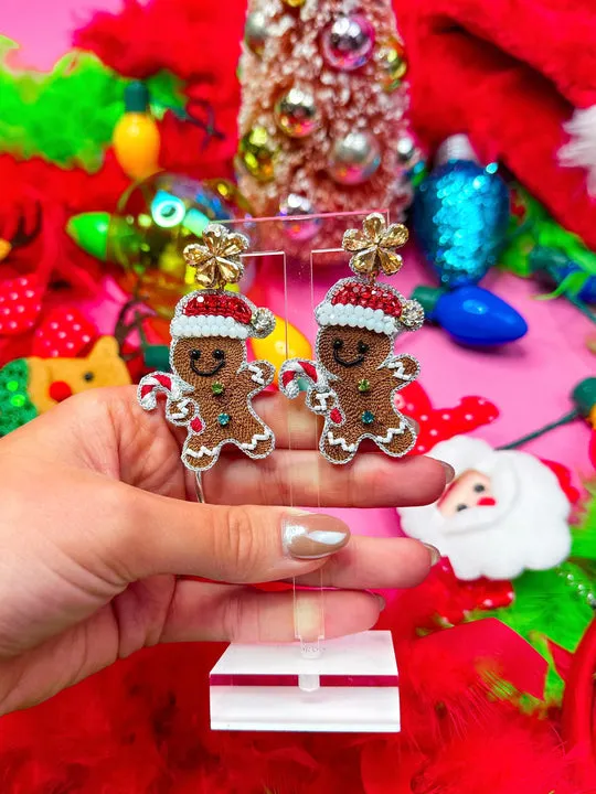 Taylor Shaye Beaded Gingerbread Man Drop Earrings