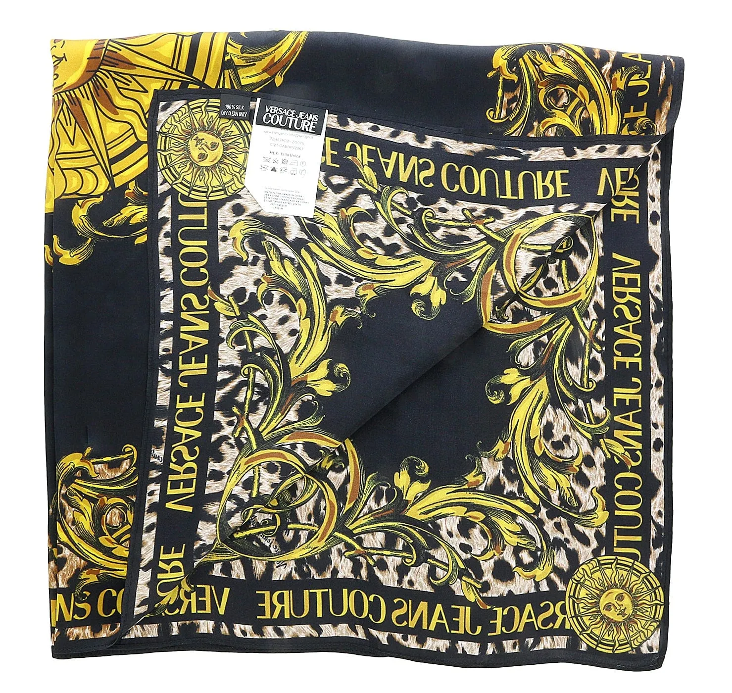 Versace Jeans Couture Baroque Print Square Black/Gold Pure Silk Scarf